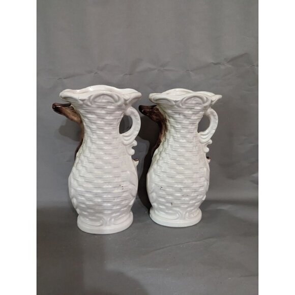 Vintage Tilsa  vase deer reindeer floral home decor accent  7 inch set of 2 - Picture 6 of 12